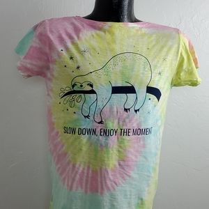 Tie Dye Graphic Tee “Slow Down” Cotton Short Sleeve M-L Creamsicle